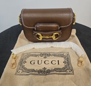 Gucci Small Brown Leather Mini Shoulder Bag with Gold Hardware